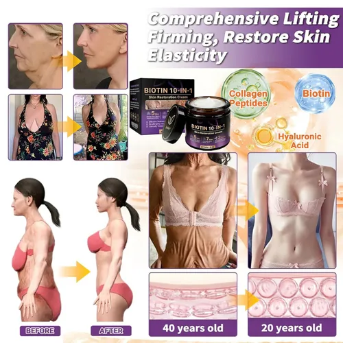 Vista 4 de Biotin - Crema de restauración de piel 10 en 1, suero de elevación de colágeno natural, crema profesional de tratamiento de la piel para eliminar