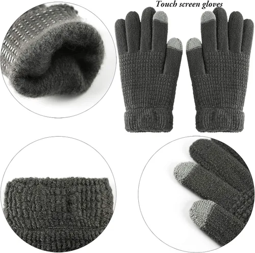 Vista 4 de Aneco Conjunto de bufanda de punto cálido de invierno para hombres y mujeres bufanda elástica suave
