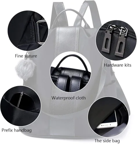 Vista 5 de Mochila impermeable liviana de nailon antirrobo para mujer