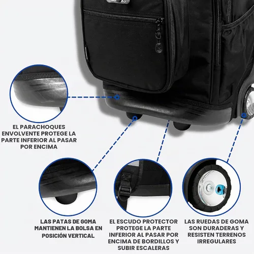 Vista 4 de J World Duo - Mochila con ruedas para niños, con juego de lonchera, color negro