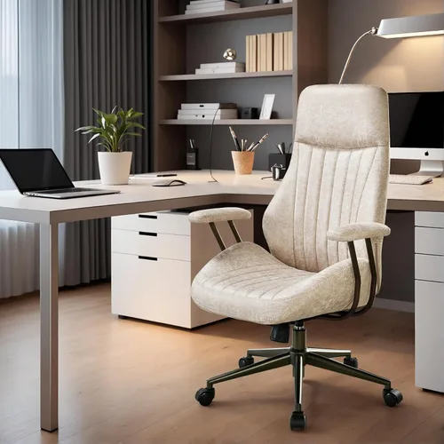 Vista 24 de Silla ergonómica de oficina giratoria de piel sintética para oficina en Marrón