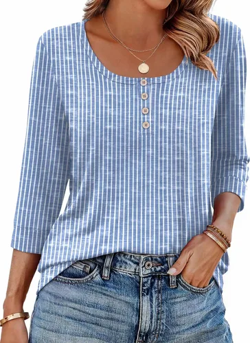Vista 20 de Ekouaer Blusas de manga 3/4 para mujer, blusas casuales elegantes para Marrón Bohemian-mz721