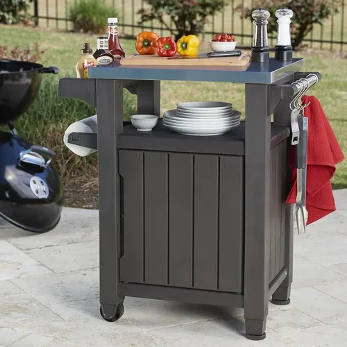 Vista 7 de Keter Unity Outdoor Grill Prep Table & Serving Cart, 40 Gal, Brown