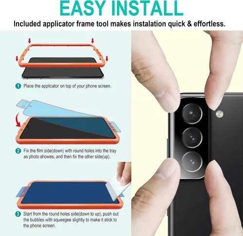 Vista 5 de Protector de pantalla para Galaxy S22 Plus con protector de lente de cámara para Samsung Galaxy S22 Plus 5G, 6.5 pulgadas híbrido flim [7H]
