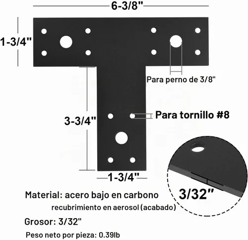 Vista 2 de Soporte en T, conector de poste a haz de correa en T de 8 piezas