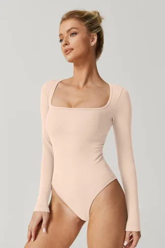 Vista 10 de Meyeeka Body sexy sin costuras para mujer con cuello cuadrado, manga larga