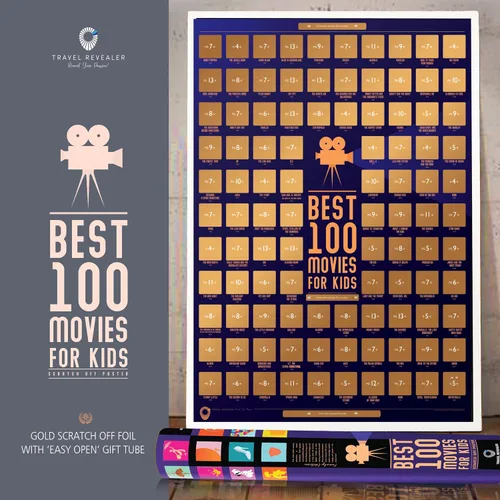 Vista 7 de Travel Revealer Póster para raspar 100 películas para niños. Lista de mejores películas familiares de todos los tiempos. Póster de película