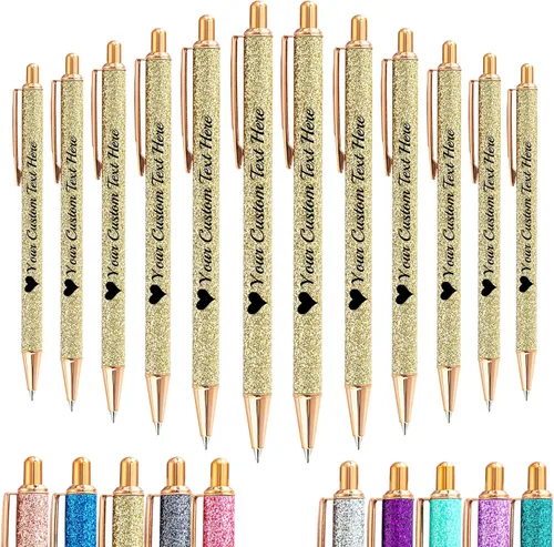 Vista 9 de Hasta 100 bolígrafos personalizados a granel con nombre, bolígrafo con purpurina personalizable, logotipo de negocios, mensaje de texto, regalo