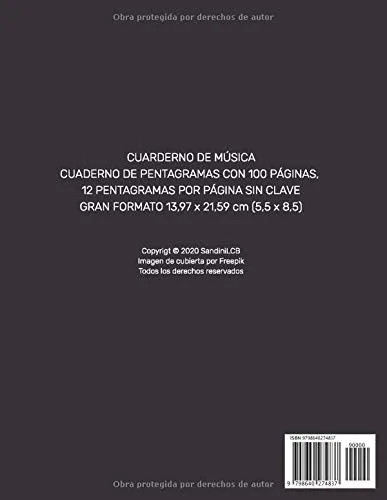 Vista 2 de Music is my Life Cuaderno de Pentagramas Cuaderno de música Cuaderno de pentagramas con 100 páginas 12 pentagramas por página Sin clave Gran