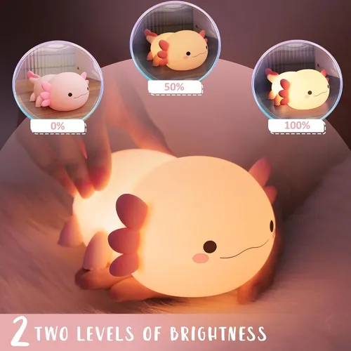 Vista 2 de Luz Nocturna de Axolotl, Linda Luz Nocturna para Niños, Lámpara Nocturna de Silicona para Guardería de Animales, Luz Nocturna LED Recargable