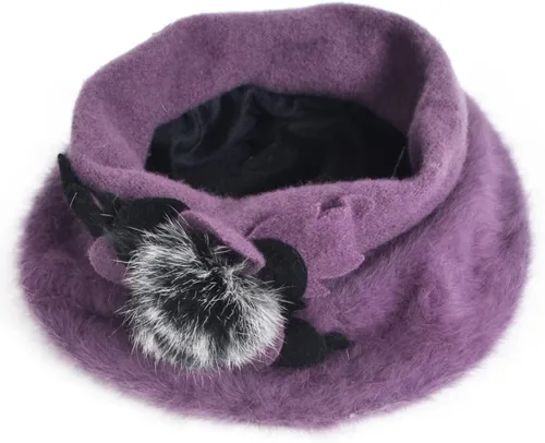 Vista 60 de VECRY - Gorro 100% de lana para mujer, boina de fieltro tipo campana, gorro de vestir para invierno