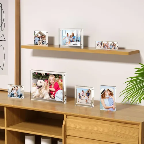 Vista 7 de AITEE Marcos de Fotos Acrílicos 2x6, Paquete de 3, Bloque 20% Más Grueso, Marcos de Fotos Transparentes Independientes de Doble Cara Magnéticos