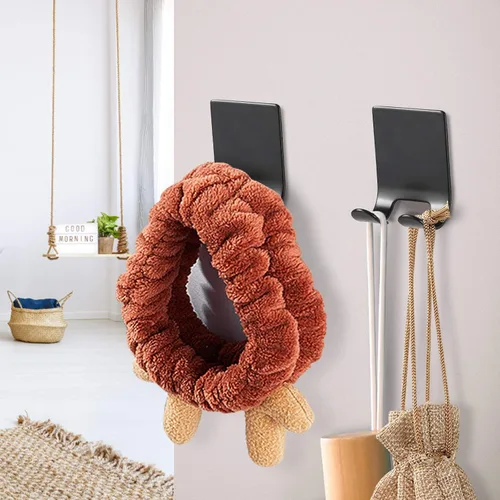 Vista 7 de Soporte para maquinilla de afeitar para afeitadora, soporte para colgar paños de cocina, 2 unidades, autoadhesivo, soporte de teléfono de acero Negro