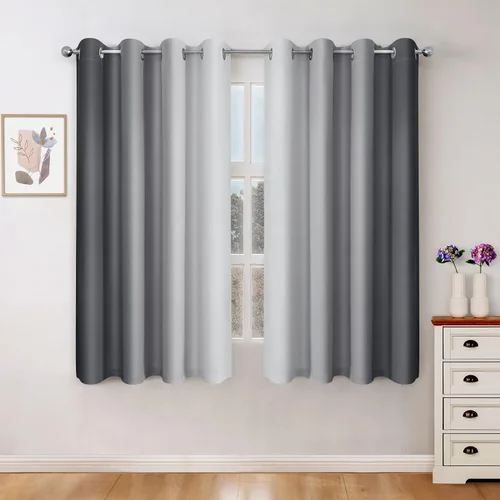 Vista 29 de HOMEIDEAS Cortinas Blackout Negras Ombré de 52 x 63 Pulgadas de Largo Degradado Oscurecimiento de Habitación Aislamiento Térmico Ahorro de Energía