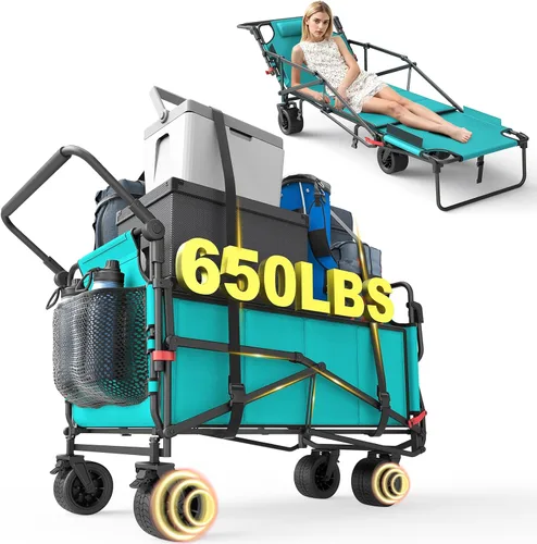Vista 10 de LEVELEVE Vagón Plegable de Servicio Pesado - Carrito Plegable 2 en 1, Capacidad de 400 libras, Ruedas Todo Terreno con Frenos y Bolsillos Laterales