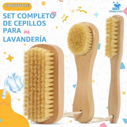 Vista 2 de DEBETOOL Cepillo de lavandería de 3 piezas para manchas en la ropa, cerdas