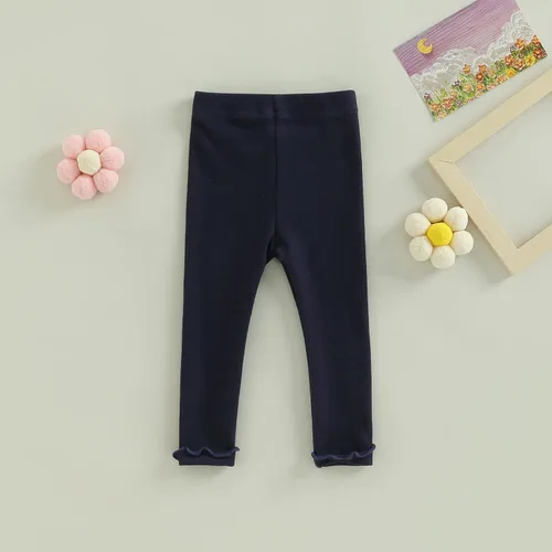 Vista 2 de Karuedoo - Mallas de punto de algodón suave con volantes para bebé color liso pantalones largos
