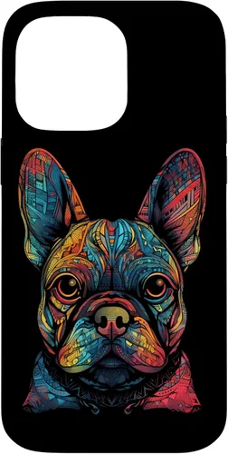 Vista 21 de iPhone 16 Colorful French Bulldog Face Frenchie Dog Lover Funny Black Case
