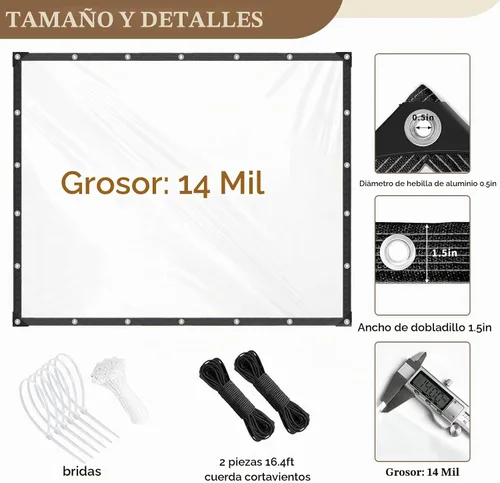 Vista 7 de Lona de vinilo transparente resistente a roturas MVRFN de 6x8 pies, lonas transparentes de 14 mil de alta resistencia con arandelas, bordes