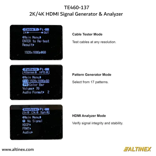 Vista 5 de Generador de señal HDMI 2K/4K, analizador y probador de cables