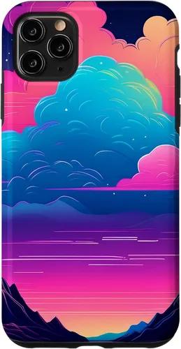 Vista 11 de iPhone 15 Colorful Retro Vaporwave Landscape Synthwave Case