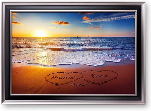Vista 61 de A&T ARTWORK Love on Beach - Impresión fotográfica personalizada, incluye nombres y la fecha, regalo único para el aniversario de boda. Alfombrillas
