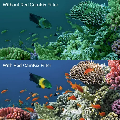 Vista 4 de Juego de lentes para sumergir cámara GoPro HERO, en colores variados para filmar y tomar fotografías debajo del agua, colores vívidos, con contraste