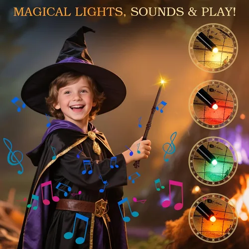 Vista 5 de EZVYAO Varita mágica iluminada con 4 luces y sonidos de color, paquete de 6 varitas de juguete de bruja iluminadoras para fiestas de niños, cosplay