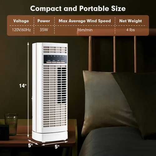 Vista 5 de Tangkula Ventilador de escritorio de 14 pulgadas, ventilador de torre pequeña oscilante de 90°, ventilador de mesa de enfriamiento silencioso