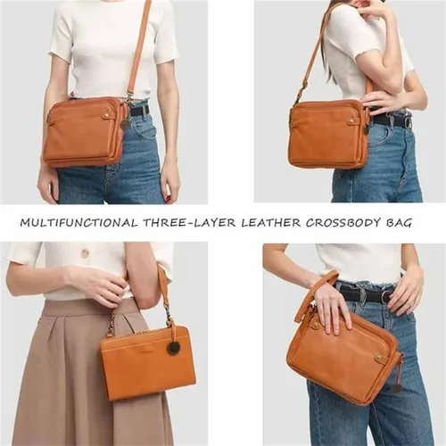 Vista 3 de Xuwenh Gpmsign - Bolso cruzado de cuero antirrobo, bolso cruzado de cuero sintético de 3 capas, bolso cruzado de cuero sintético y embragues, 3