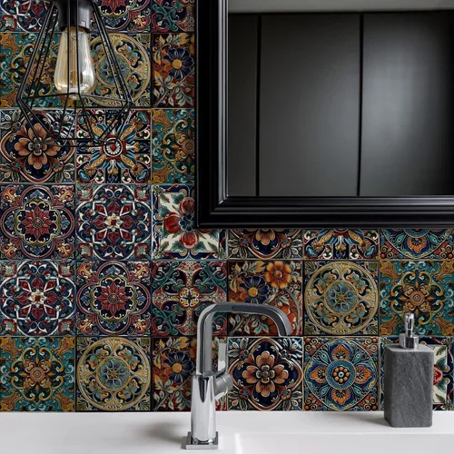 Vista 23 de Alwayspon Adhesivo para azulejos de pared moriscos para despegar y pegar, calcomanías de vinilo autoadhesivas para azulejos de cocina y baño, 4 x 4