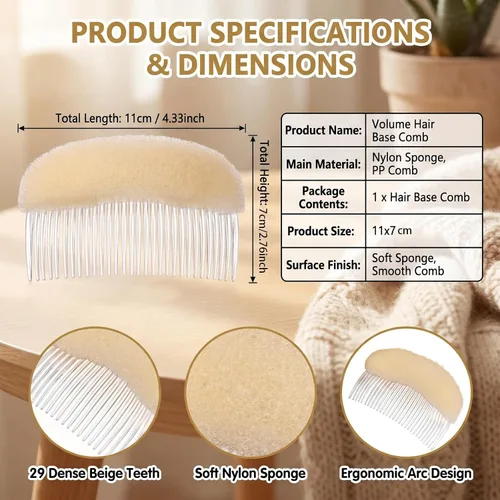 Vista 2 de ericotry Peine para el cabello, 2 piezas encantadoras inserciones de volumen para decoración del cabello, peine de esponja de espuma, herramienta