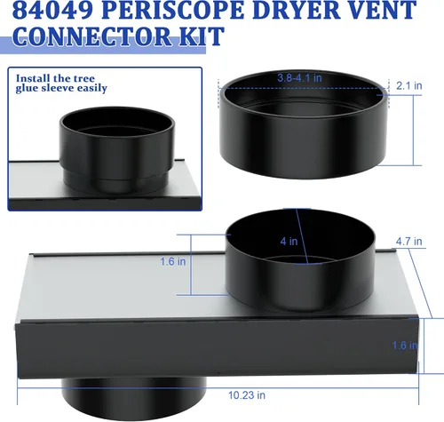 Vista 2 de Periscope Dryer Vent 84049, Stainless Steel 0-5" Adjustable Connector Kit Black