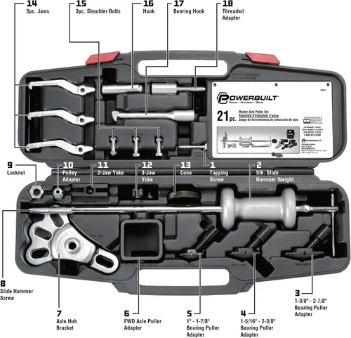 Vista 3 de Powerbuilt Juego de herramientas extractoras de eje maestro, para quitar la parte delantera y trasera, rodamientos y sellos, kit de reparación