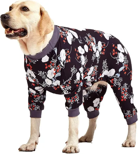 Vista 10 de LovinPet Mono grande para perros, camisas elásticas de algodón con estampado de animales, ropa completa para perros perfecta para evitar que lamen