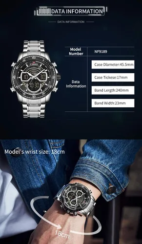 Vista 5 de NAVIFORCE Reloj para hombre cronógrafo impermeable deportivo analógico digital cuarzo relojes de negocios moda de acero inoxidable Militar