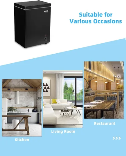 Vista 2 de Chest Freezer 3.5 Cu.Ft Mini 7 Gears Temperature Control Compact Deep Freezer with Top Open Door and Removable Storage Basket Black