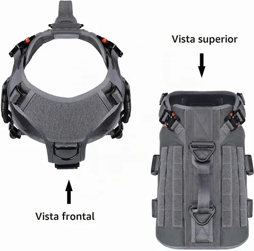 Vista 3 de ICEFANG GN3 Arnés táctico para perros con 6 hebillas, chaleco Molle con asa, cobertura de 3/4 del cuerpo, panel de velcro para parche de Gris wolf