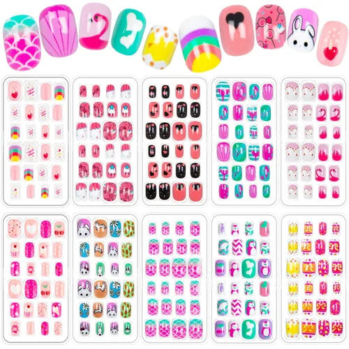 Vista 14 de 240 piezas de uñas postizas para niñas, uñas artificiales para niñas, uñas postizas de presión para niñas, uñas de acrílico de cubierta completa