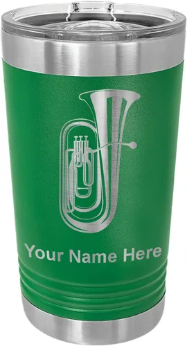 Vista 12 de LaserGram Vaso de pinta aislado al vacío de 16 onzas, tuba, grabado personalizado incluido (negro) Engraved Gift for Tuba Players, Vacuum