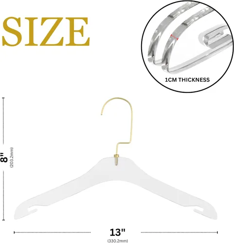 Vista 3 de HomeCube USA - Perchas de acrílico transparente con ganchos dorados, diseño Lucite resistente, elegante y resistente para suéteres, trajes