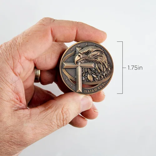 Vista 5 de Moneda de desafío cristiano de águila calva americana chapada en color dorado antiguo, paquete de 10 unidades a granel, fuerza inspiradora y fe