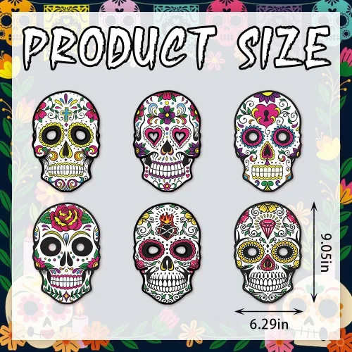 Vista 2 de Heureppy 6 máscaras de papel del Día de los Muertos para Día de los Muertos, accesorios de fotos, accesorios de disfraces para fiestas