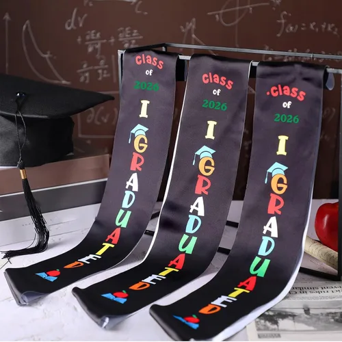 Vista 2 de Berlune 12 Pcs 50 Inch Preschool Graduation Sash Unisex Class of 2026 Kindergarten Pre K Stoles Bulk for Kids Students Negro
