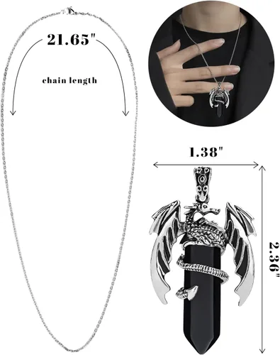Vista 12 de Collar de dragón – Colgante hexagonal de plata envuelto en cristal con cristal natural – Joyería genial para hombres y mujeres