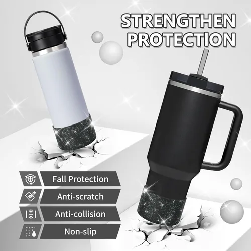 Vista 4 de WUQID Funda protectora de silicona compatible con vasos Stanley Tumbler de 20 a 40 onzas y botella Hydro Flask de 12 a 24 onzas, reduce