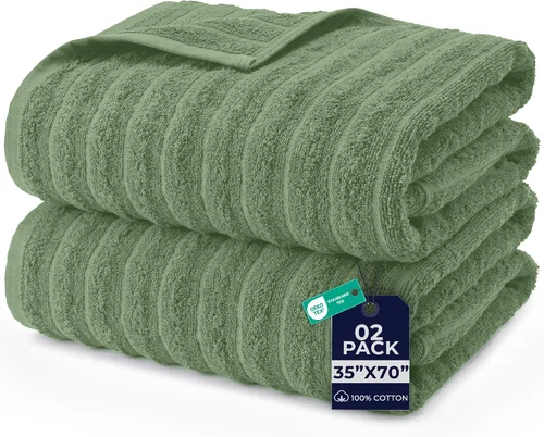Vista 26 de DAN RIVER Paquete de 2 sábanas de baño de 35x70 pulgadas, sábanas de baño jumbo acanaladas para adultos, toallas grandes gruesas y absorbentes