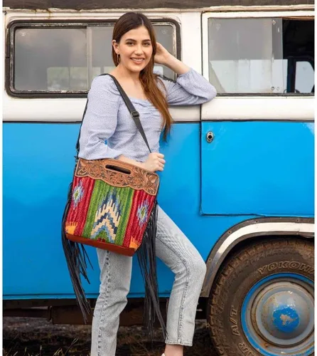 Vista 7 de Myra Bag Jardin S-3057 - Bolsa de mano de algodón y piel reciclada, Varios