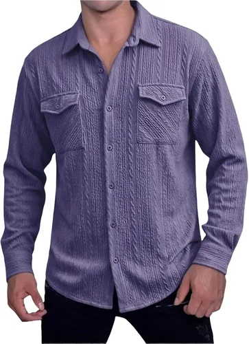 Vista 23 de Camisas con botones para hombre, casual, de manga larga, con cuello jacquard, texturizada, ligera, sobrecamisa, sobrecamisa