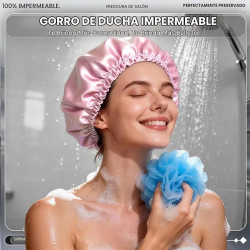 Vista 6 de Smilco Paquete de 2 gorros de ducha reutilizables, protector de pelo grande de EVA de 12.6 pulgadas, impermeable, doble capa para mujeres 2